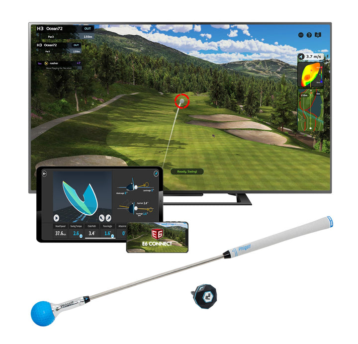 PHIGOLF Phigolf2 Flex Golf-Simulator mit einziehbarem Schwungstab für den Innen- und Aussenbereich,
