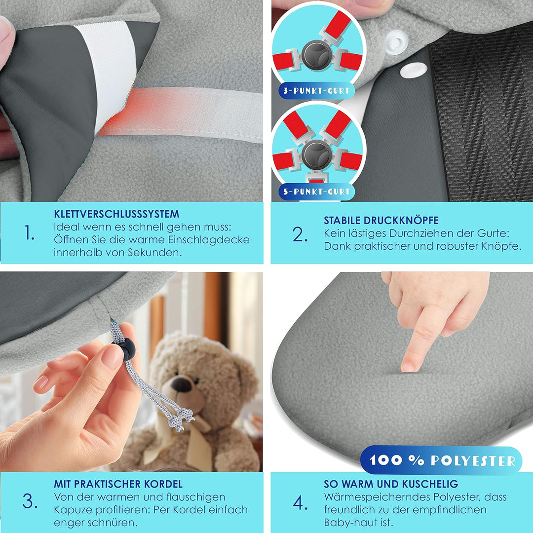 KIDIZ® Baby Einschlagdecke Babyschale Winter Herbst Babydecke mit Tasche Universal Fusssack kompatib