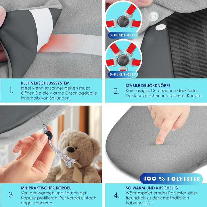 KIDIZ® Baby Einschlagdecke Babyschale Winter Herbst Babydecke mit Tasche Universal Fusssack kompatib