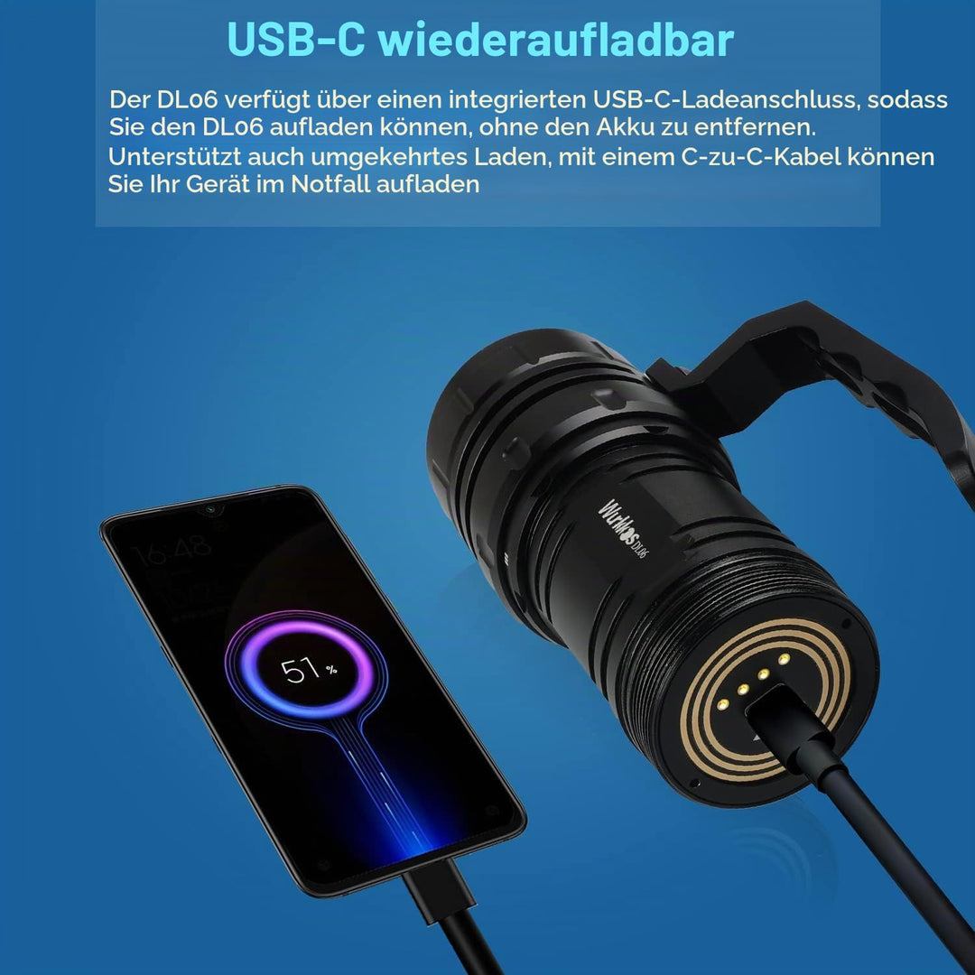 Wurkkos DL06 Tauchlampe, 15000 Lumen Tauchen Taschenlampe Wiederaufladbar, 6* XHP50.2 LEDs Unterwass