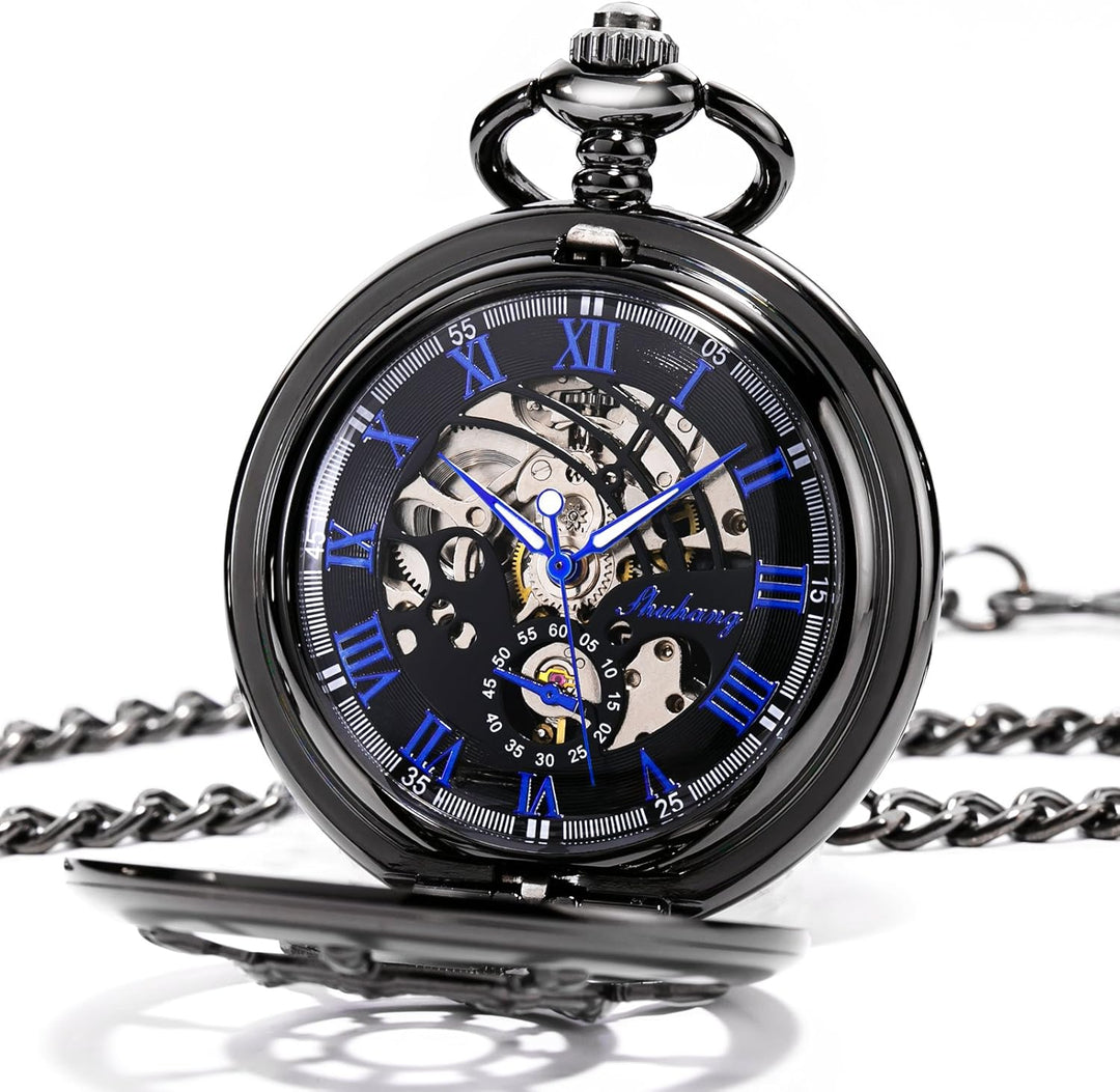 TREEWETO Taschenuhr Vintage Ruder Hohl Mechanisch Steampunk Skelett Römische Ziffern Taschenuhr mit