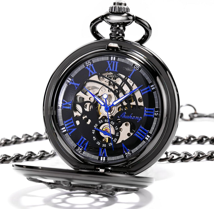 TREEWETO Taschenuhr Vintage Ruder Hohl Mechanisch Steampunk Skelett Römische Ziffern Taschenuhr mit