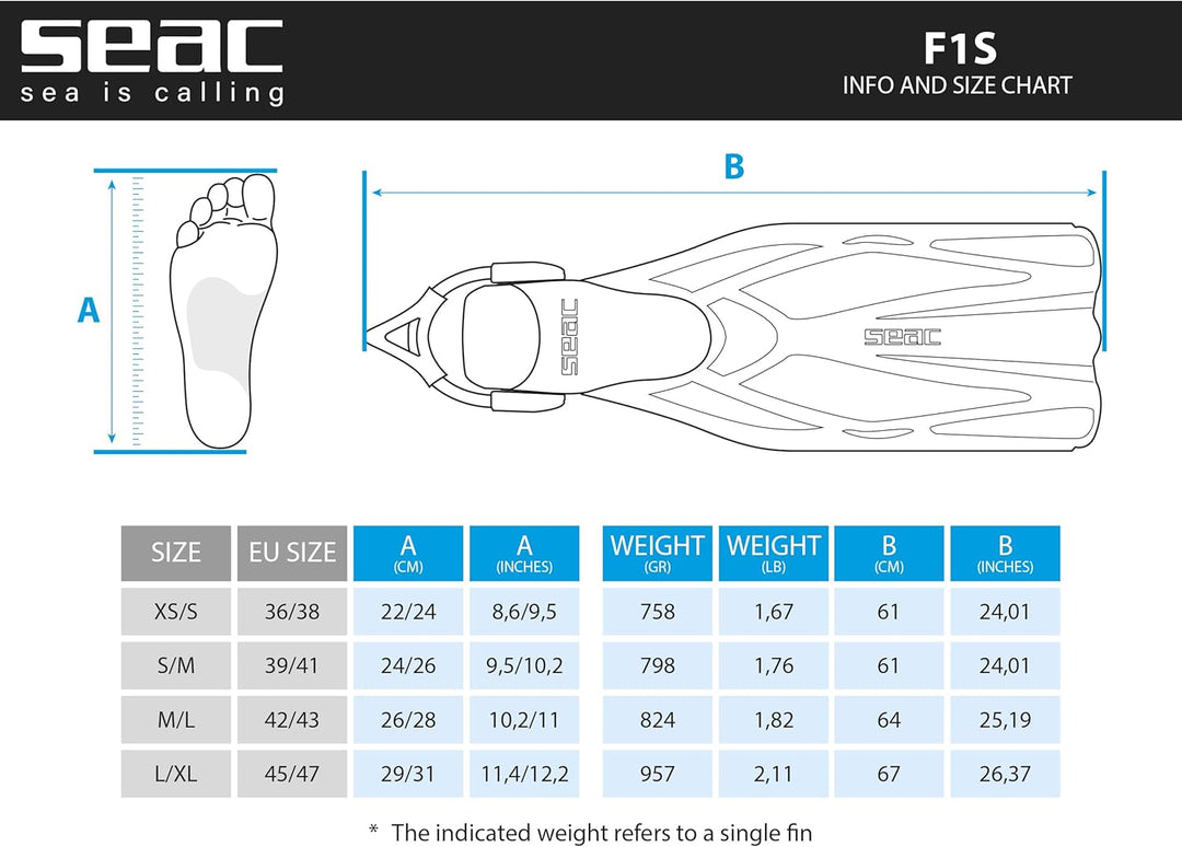 Seac F1 S ultraleichte Taucherflosse mit Sling Straps, L-XL