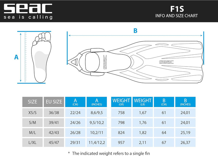 Seac F1 S ultraleichte Taucherflosse mit Sling Straps, L-XL