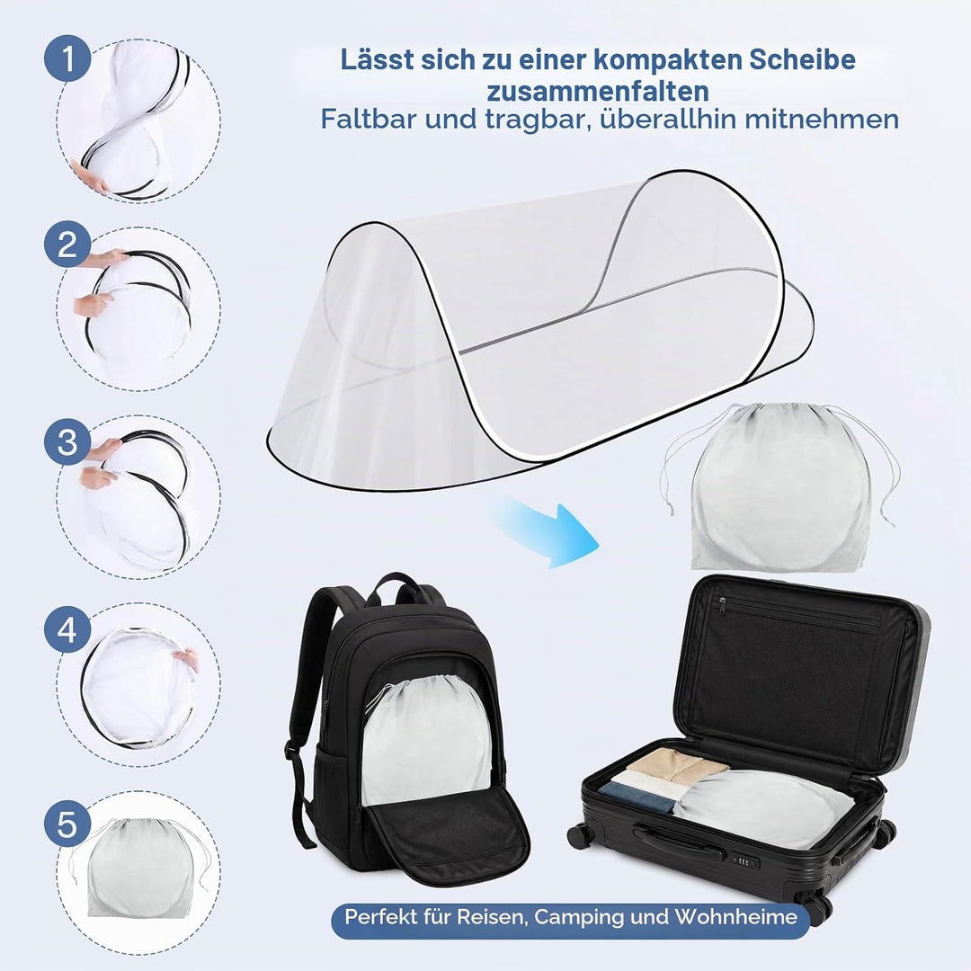 Moskitonetz Bett 200 x 80 x 56 cm, Faltbares Mückennetz für Einzelbett, Reise Camping Insektennetz S