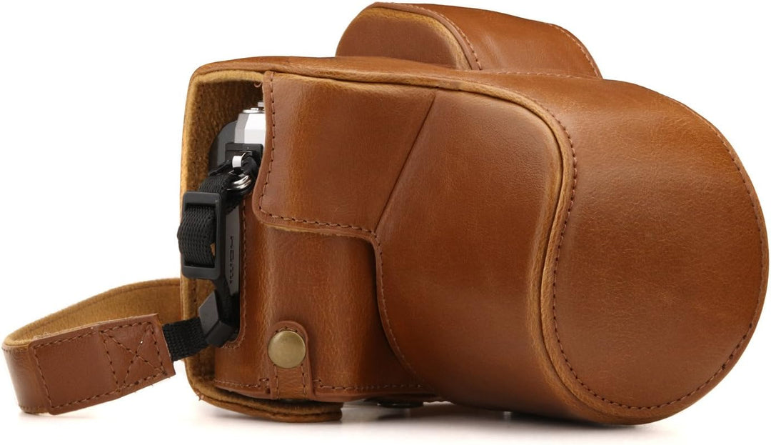 MegaGear Olympus OM-D E-M10 Mark III (14-42mm) Ever Ready Leder Kamera-Case mit Trageriemen und Batt