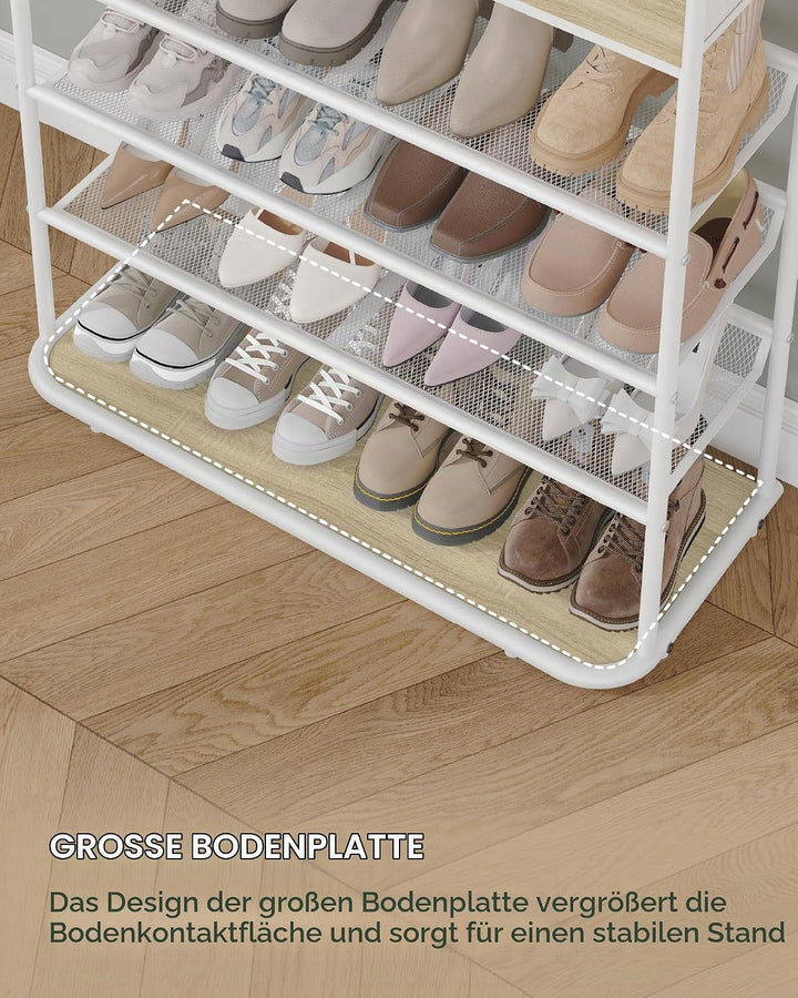 Hzuaneri Schuhregal, Schuhablage mit 5 Ebenen, Schuhregal Gross mit 2 Stoffschubladen, 3 Gittern, Ve