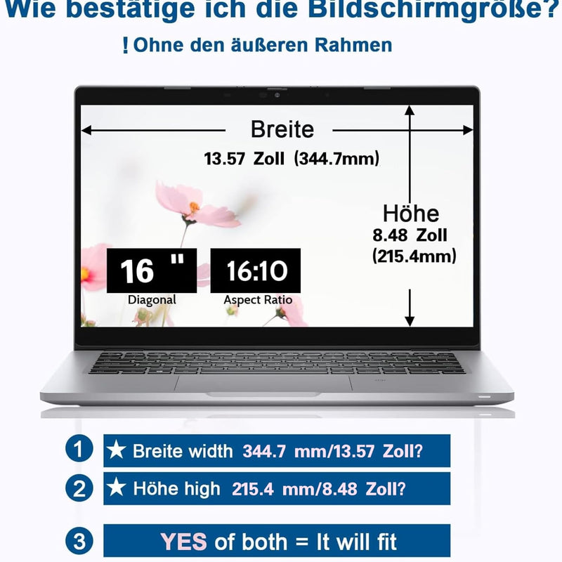 Laptop Sichtschutzfolie 16 Zoll, 16:10 Seitenverhältnis Abnehmbarer Sichtschutz Anti Blaulicht Blend