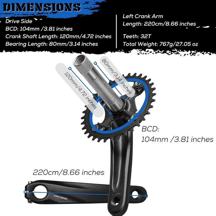 corki Cycles Fahrrad-Kurbelgarnituren, 170 mm 104 BCD Fahrrad-Kurbelarm-Set, mit Tretlager-Set und K