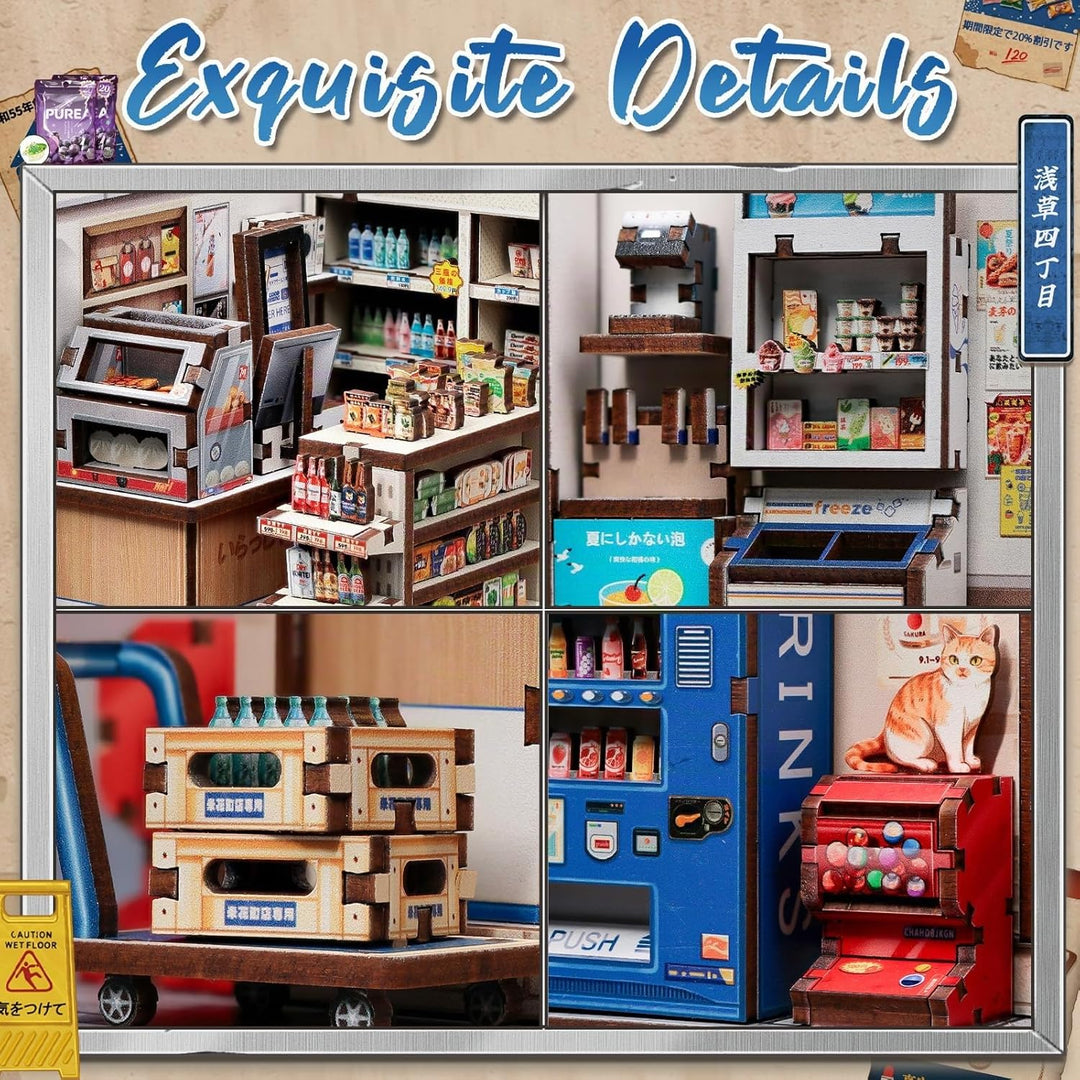 Fsolis Book Nook Japan-Booknook DIY Craft Kits Japanische Buchhandlung, Miniatur Puppenhaus Bausätze