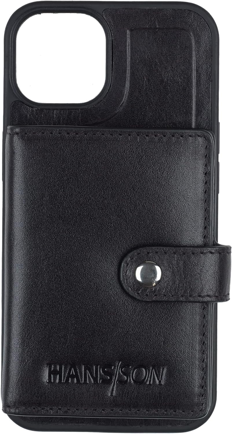 HANS/SON Echtlederhülle iPhone 13 Inkl. Magnetischem Kreditkartenwallet (Schwarz), Schwarz