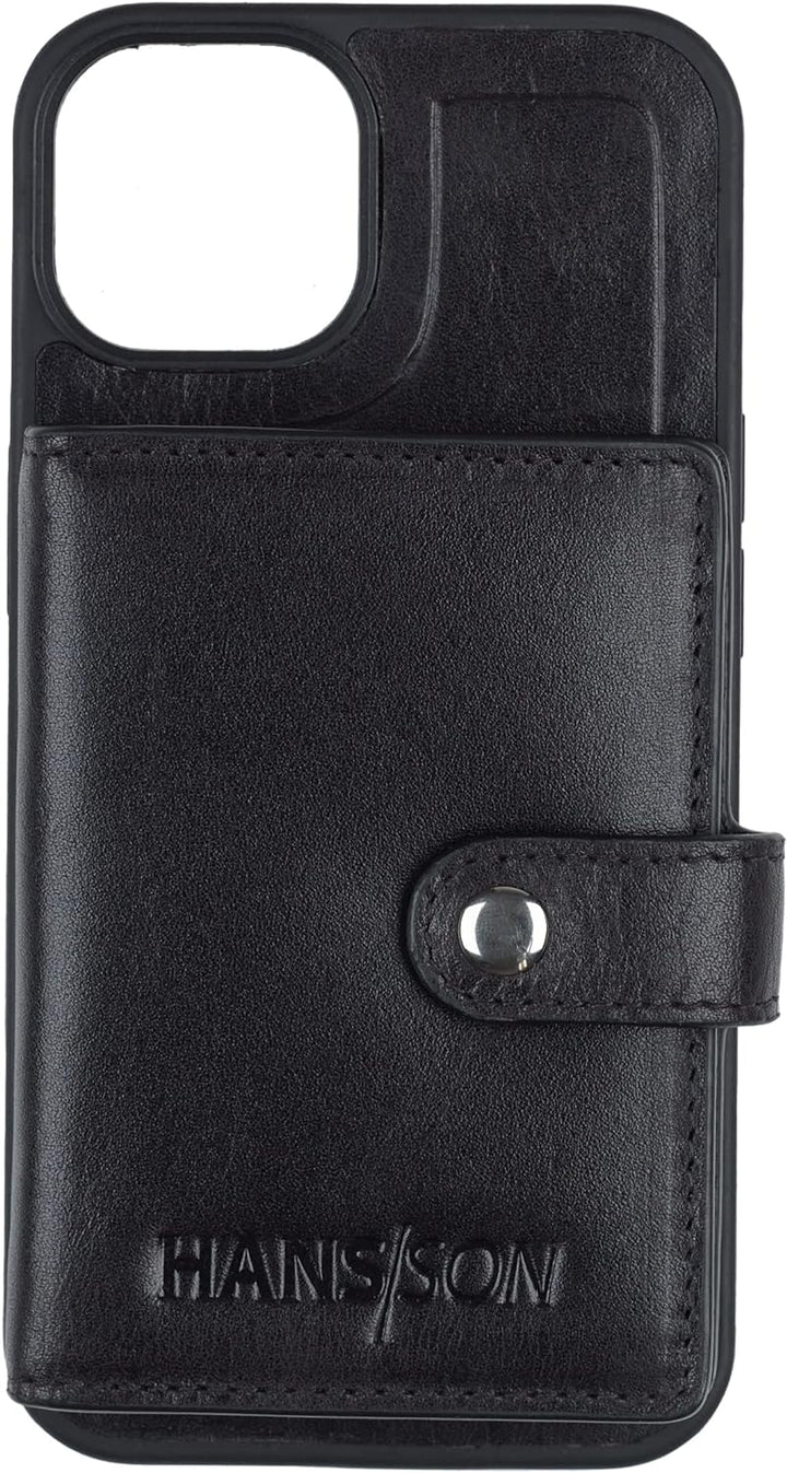 HANS/SON Echtlederhülle iPhone 13 Inkl. Magnetischem Kreditkartenwallet (Schwarz), Schwarz