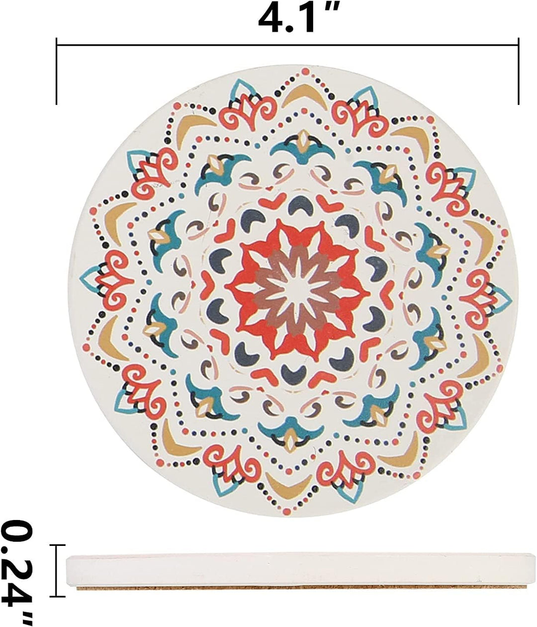 6 Stücke Untersetzer Set Elegant Blumen Muster mit Halter,Durchmesser 10,3 cm Saugfähige Keramische