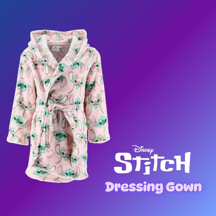 Disney Stitch und Angel Bademantel Mädchen, Hausmantel Loungewear Weicher Fleece Morgenmantel, Gröss