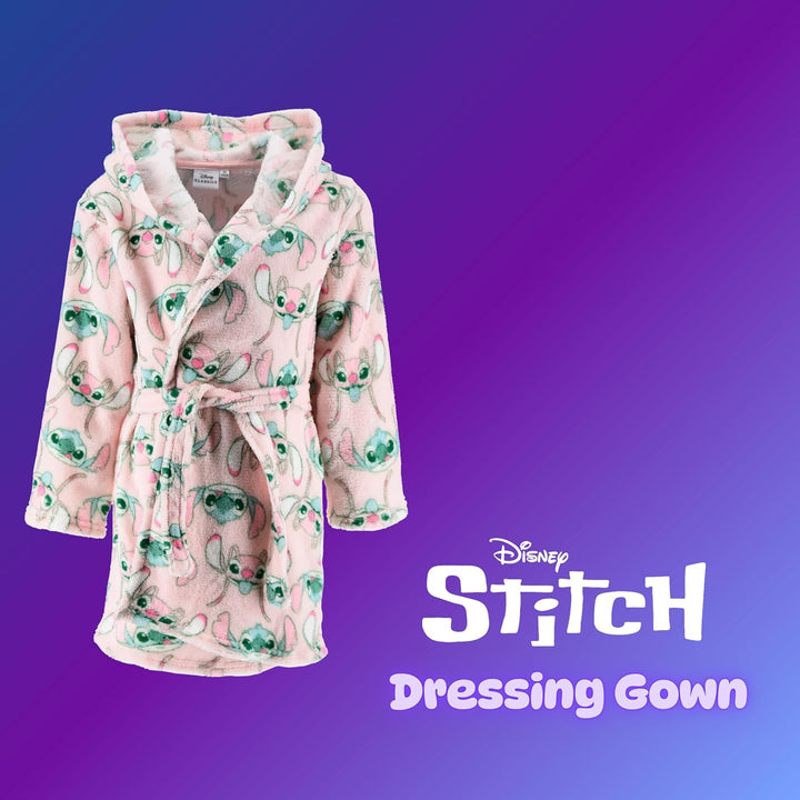 Disney Stitch und Angel Bademantel Mädchen, Hausmantel Loungewear Weicher Fleece Morgenmantel, Gröss