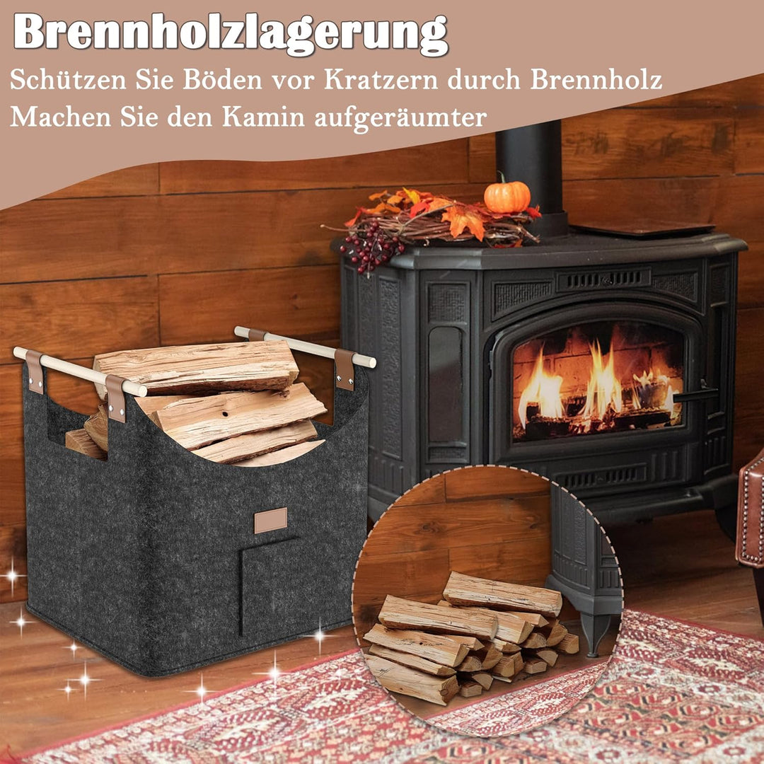 Aufun 2x Holzkorb für Kaminholz, XXL Faltbarer Brennholzkorb Filzkorb extra dicker Filz und verstärk