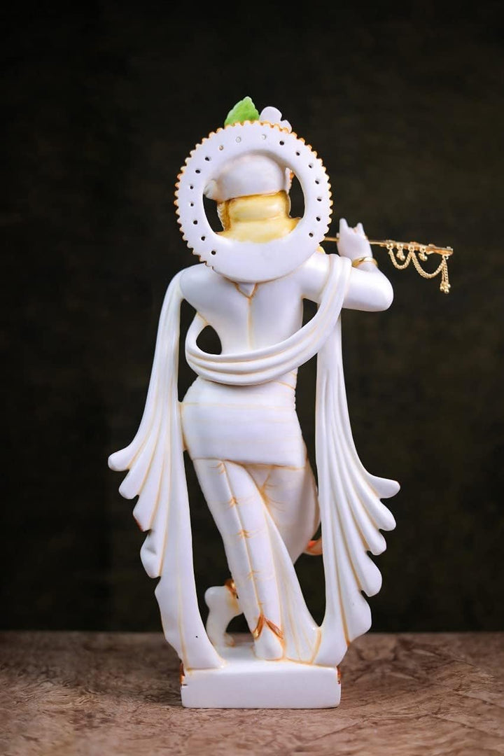 Krishna-Statue – 43,2 cm stehender Marmor-Lord Krishna Murti, Spielflöte Hase, Krishna Idol Hindu-Go