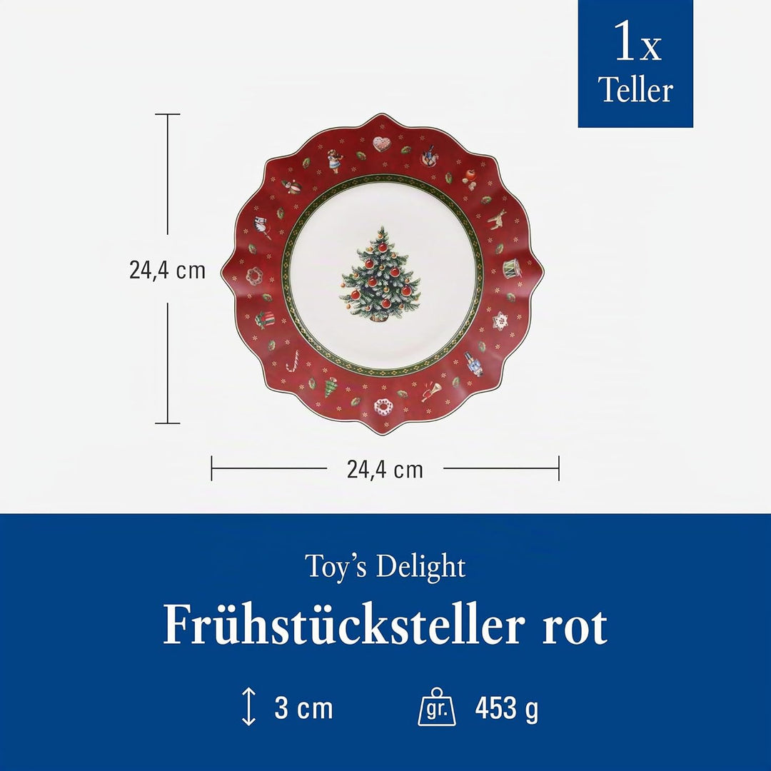 Villeroy & Boch Toy's Delight Roter Frühstücksteller, 24 cm, Premium Porzellan, Rot