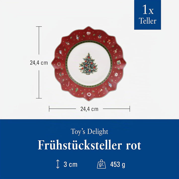 Villeroy & Boch Toy's Delight Roter Frühstücksteller, 24 cm, Premium Porzellan, Rot
