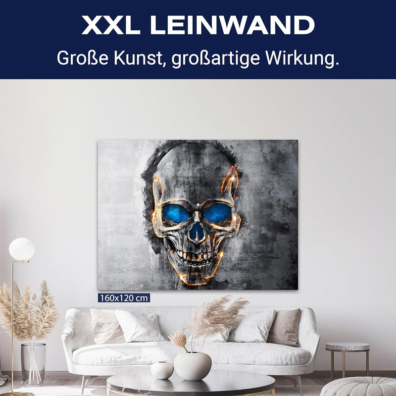 wandmotiv24 Leinwand-Bilder Totenköpfe, Grösse 40x30cm, Querformat, Totenkopf, Gold Kontur, Knochen,