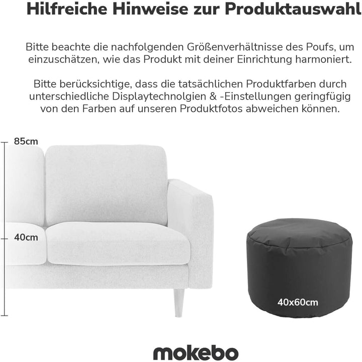 mokebo® Outdoor Pouf o. Hocker 60x40cm Anthrazit für Balkon &amp; Garten &