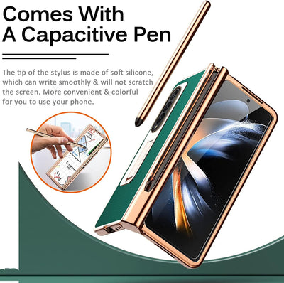 Miimall Lederhülle Kompatibel mit Samsung Galaxy Z Fold 4 Hülle mit S Pen Stift Halter, Z Fold 4 Hül