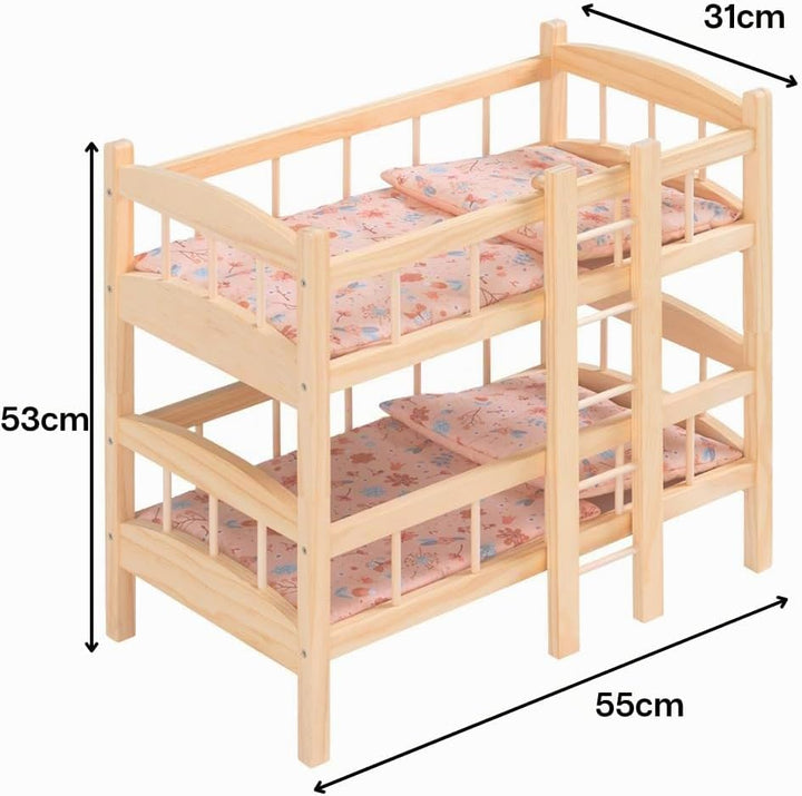 howa Puppenbett Etagenbett Holz „miniflowers“ Puppenmöbel inkl. 2× Bettzeug, für Puppen bis 50cm gee