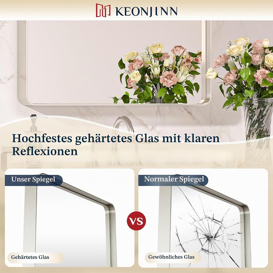 Keonjinn Wand Spiegel Nickel 40x50cm, Badezimmerspiegel Badspiegel mit Metallrahmen, Gehärtetes Glas