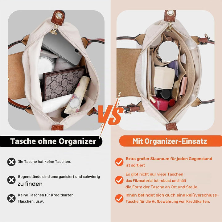 LOUKAYCCI Filz-Organizer-Handtascheneinsatz für Longchamp Le Pliage S, Grösse S, Beige Small Beige,