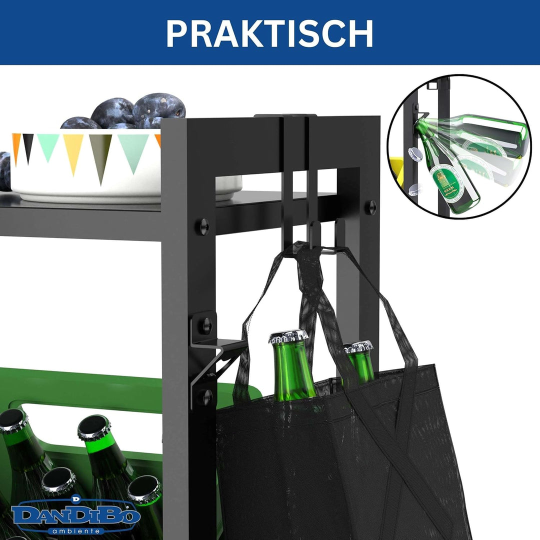 DanDiBo Getränkekistenregal 4 Kisten mit Ablagefläche Rollen Haken Metall Schwarz 96651 Getränkerega