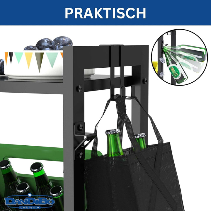 DanDiBo Getränkekistenregal 4 Kisten mit Ablagefläche Rollen Haken Metall Schwarz 96651 Getränkerega