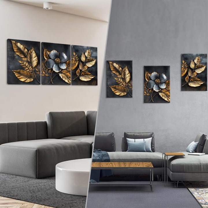 Piy Painting Blumen Wandgemälde, Schwarz Und Goldene Kunst Poster, Pflanzen Leinwand Gemälde, Leicht