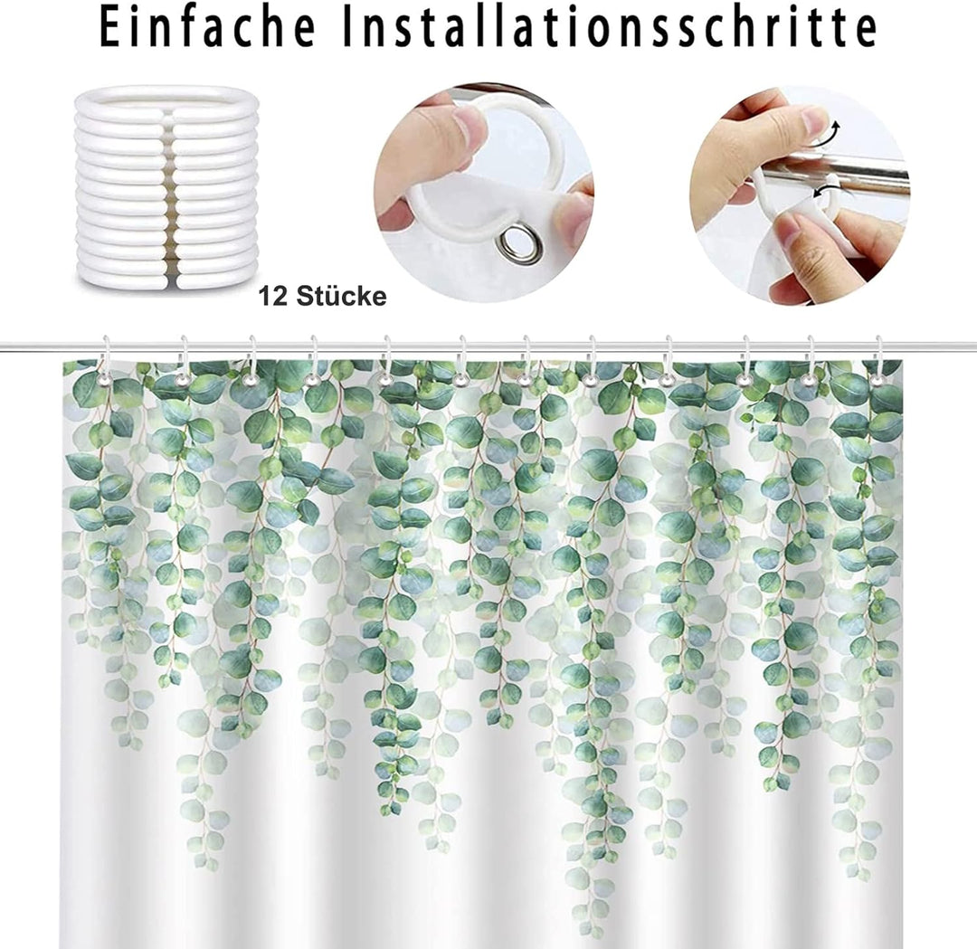 Lieson Duschvorhang Wasserdicht Antischimmel, Polyester Duschvorhang Grüne Blätter Textil Badewannen