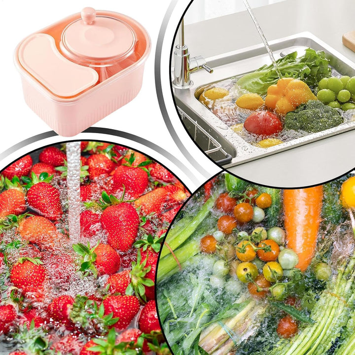 Multifunctional Fruit Cleaner Spinner with Hand Crank, Rotating Vegetable Washer and Potato Scrubber