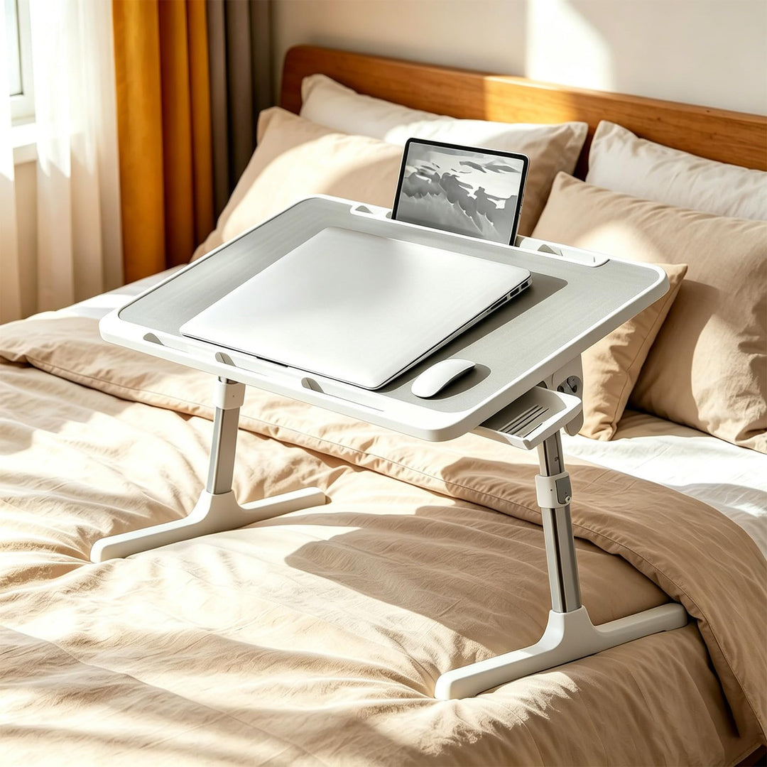 Klappbarer höhenverstellbarer Lapdesk mit Schublade für Bett und Sofa | Ideal zum Arbeiten und Lerne