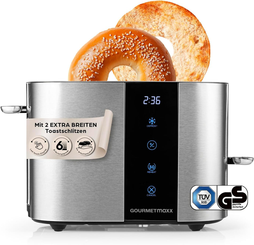 GOURMETmaxx Toaster Kurzschlitz für 2-Scheiben | Edelstahl Toaströster mit 6 Bräunungsgraden und Rea