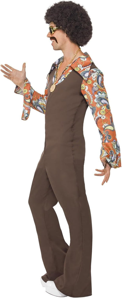 Smiffys, Herren Groovy Boogie Kostüm, Jumpsuit mit angesetztem Hemd,Grösse: L, 43860, M