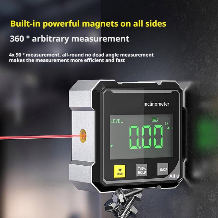 Digitaler Winkelmesser mit elektronischem Laser - 4-seitiges Magnetwinkelmesser, Würfelneigungsmesse
