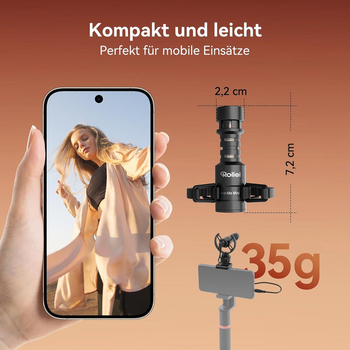 Rollei Hear:Me Mini 2 Richtmikrofon für Kamera und Handy Professionelle, Video Shotgun Externe Mic C