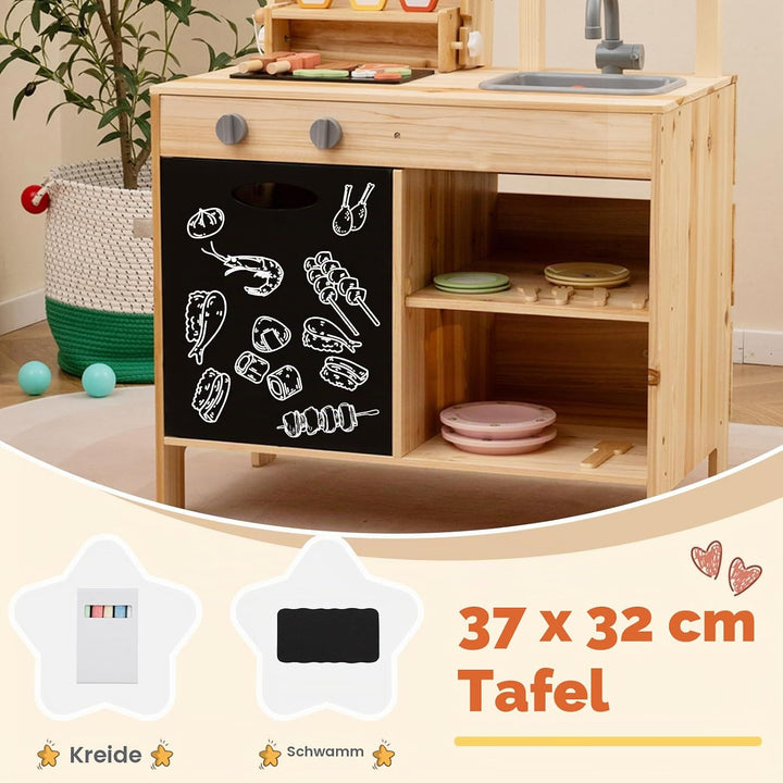 HOMASIS Matschküche Kinder Outdoor, Kinderküche mit BBQ-Grill Tafel Waschbecken Spüle, Spielküche mi