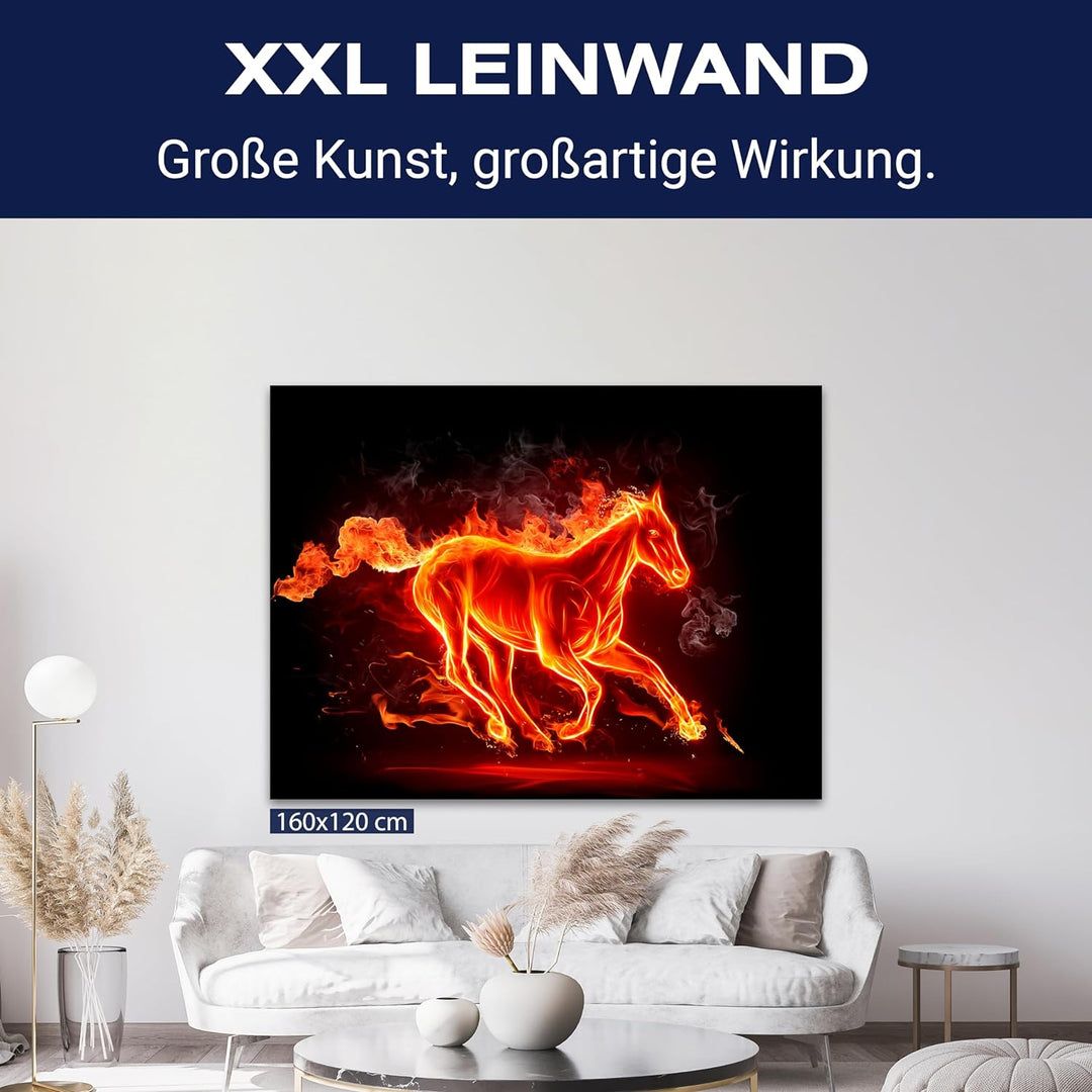 wandmotiv24 Fantasy Leinwandbild, Grösse 40x30cm, Querformat, Feuer-Pferd, Effekte, Feuer und Flamme