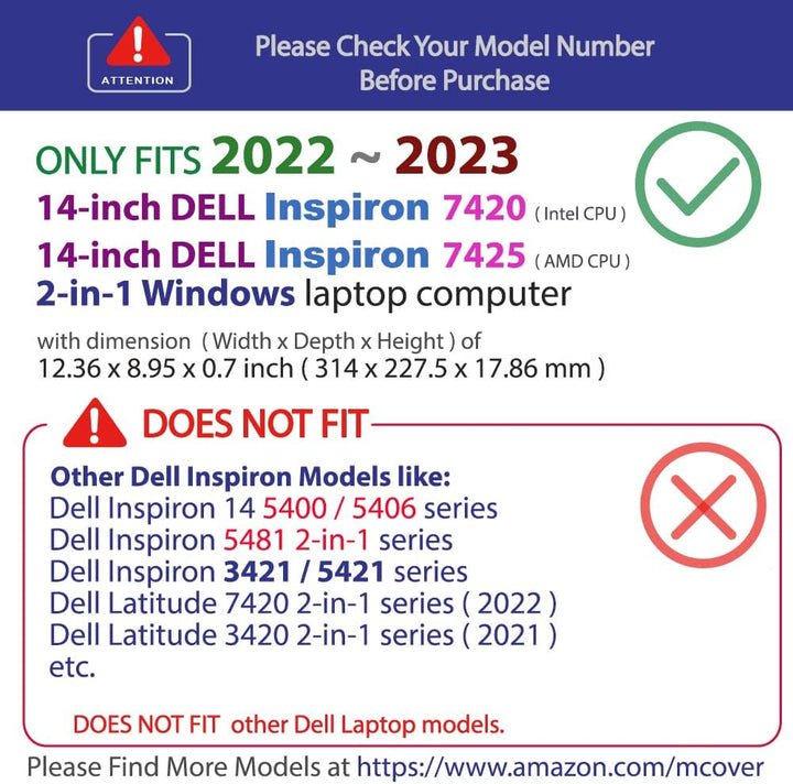 mCover Nur kompatibel mit 2022 ~ 2023 14 Zoll Dell Inspiron 7420/7425 2-in-1 Windows Notebook Comput
