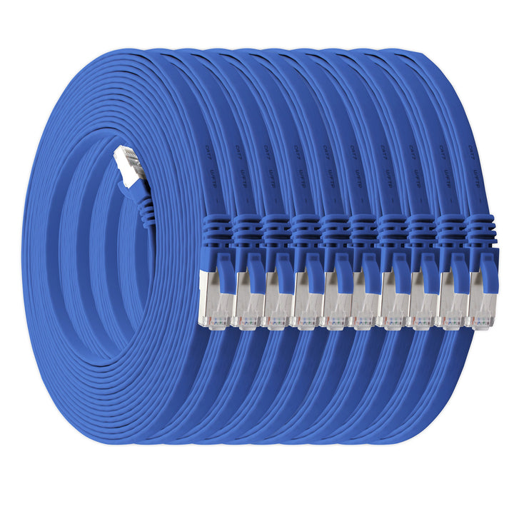 5m - blau - 10 Stück Cat7 Flachkabel Netzwerkkabel Cat 7 Rohkabel Gigabit Lan (10Gbit/s) Flachbandka
