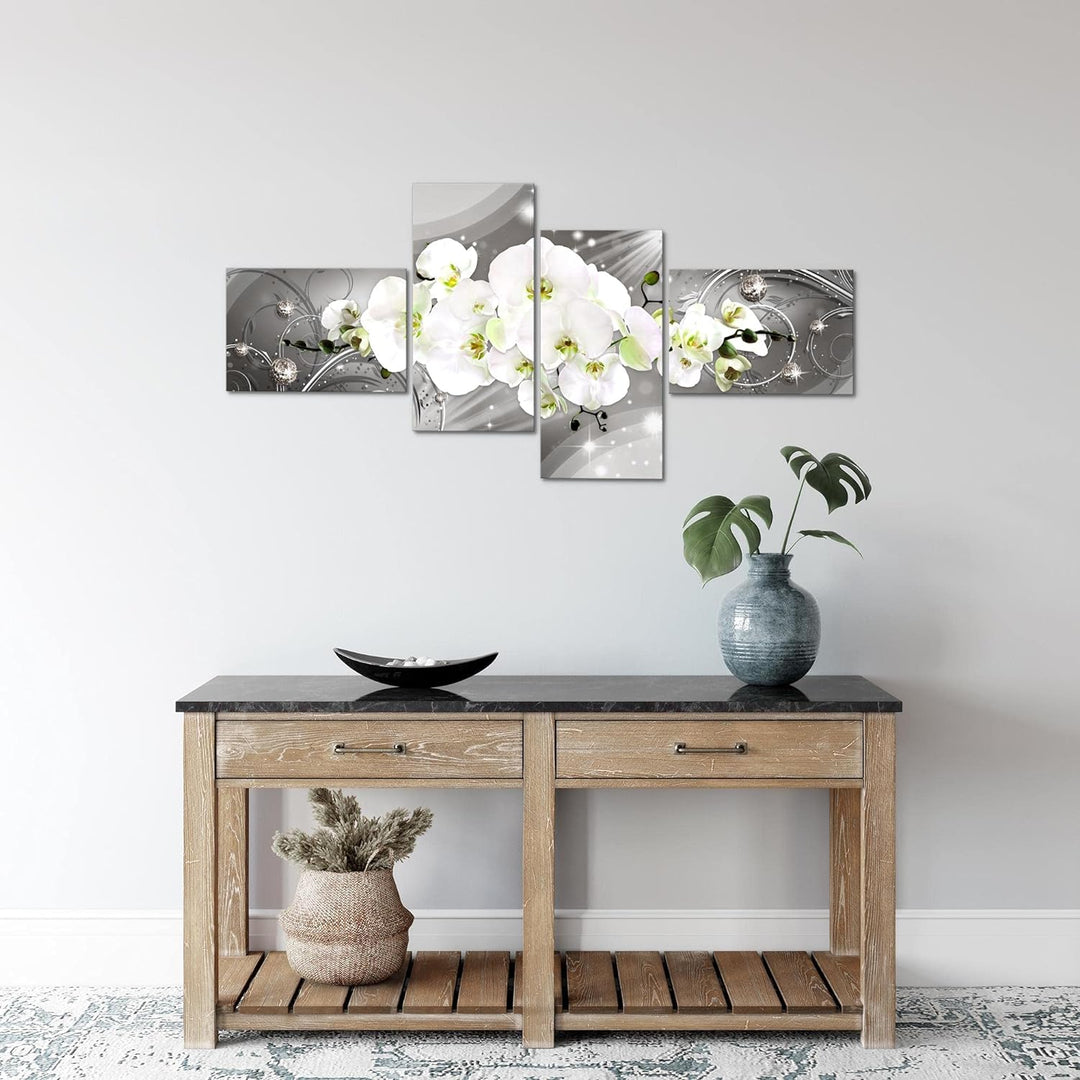 Runa Art Bild Modern Blumen Orchidee - Made in Germany - Wandbilder Abstrakt Grau 4 Teilig 006142b B