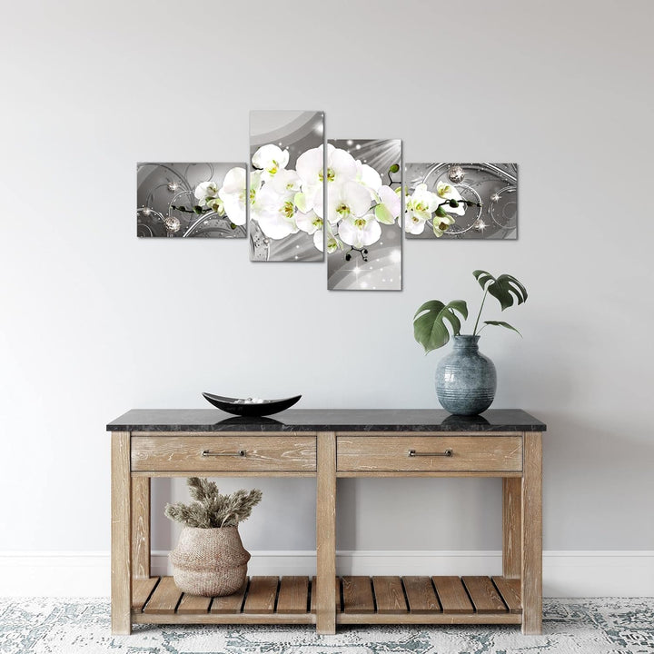 Runa Art Bild Modern Blumen Orchidee - Made in Germany - Wandbilder Abstrakt Grau 4 Teilig 006142b B