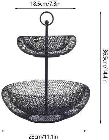 2-stöckiger Obstkorb, Metall Obstschale Gross Etagere Schwarz Fruit Basket Gemüse, Dekorativer Obstk