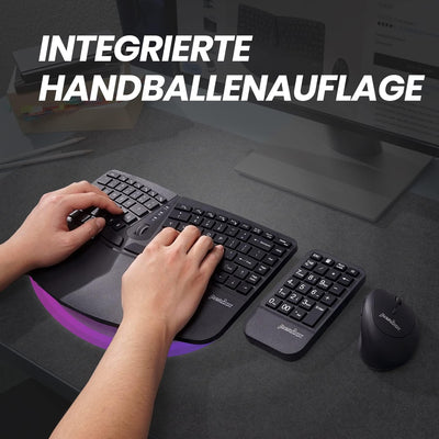 Perixx PERIDUO-606A, 3-in-1 Kabellose kompakte ergonomische Tastatur mit vertikaler Maus und numeris