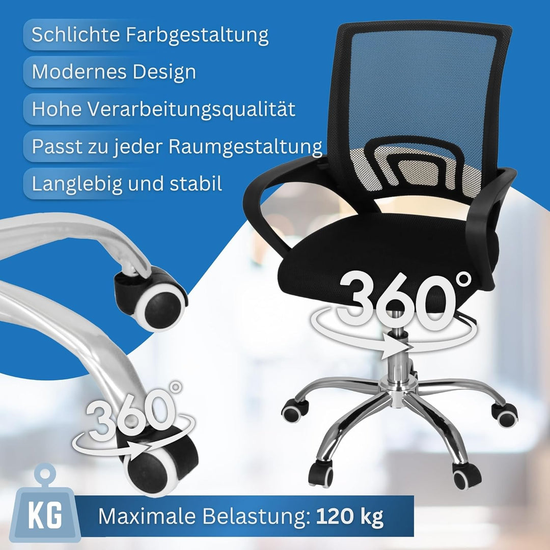 SPRINGOS Drehstuhl Bürostuhl verstellbar mit Mikroschnellgewebe, ergonomischer Lendenstütze, chromie