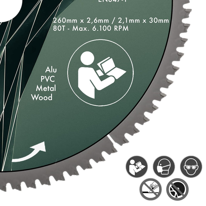 PRODIAMANT Multi Sägeblatt 260 x 30 mm Hartmetallsägeblatt für Holz, Alu, Kunstoff und Laminat mit H