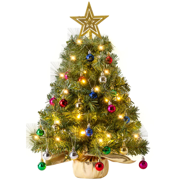 JOIEDOMI Kleiner Weihnachtsbaum mit Lichtern, 61 cm, Tisch-Weihnachtsbaum mit Sternen-Baumspitze und